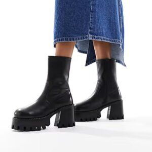 ASOS DESIGN Rocky leather chunky platform boots in black NEW IN BOX Size 8